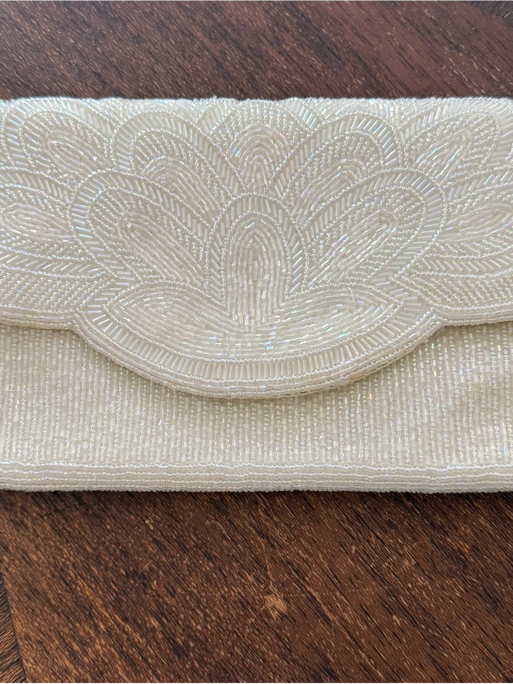 Bechamel Ivory Beaded Scalloped Flap Clutch